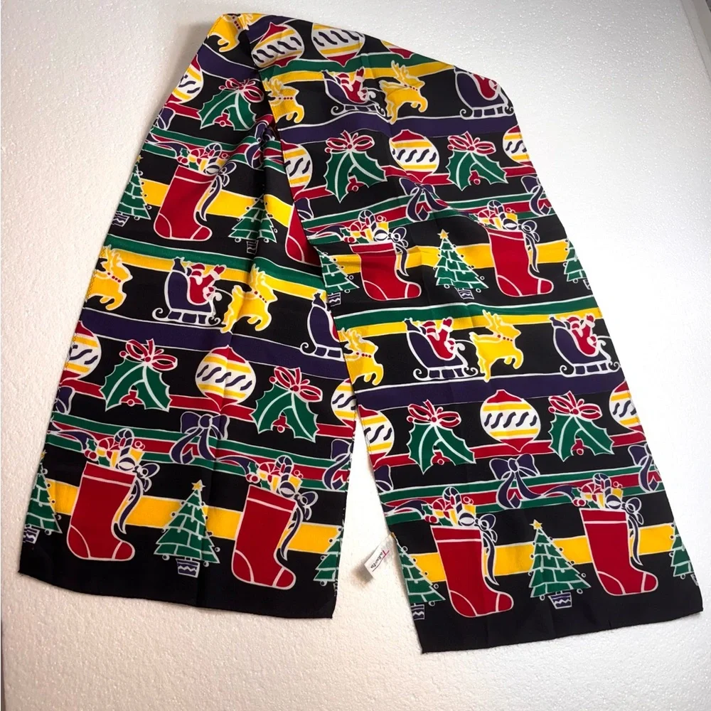 Talbots 100% Silk Scarf Christmas Holidays Festive Multi Colored NWOT